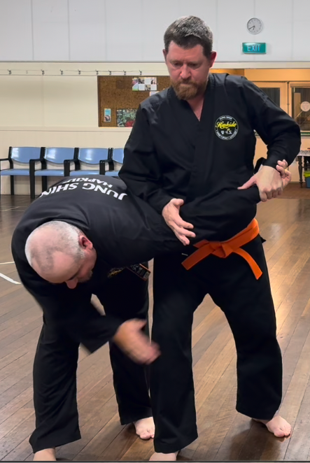 Two Hapkido practitioners training together at Jung Shin Hapkido Alstonville